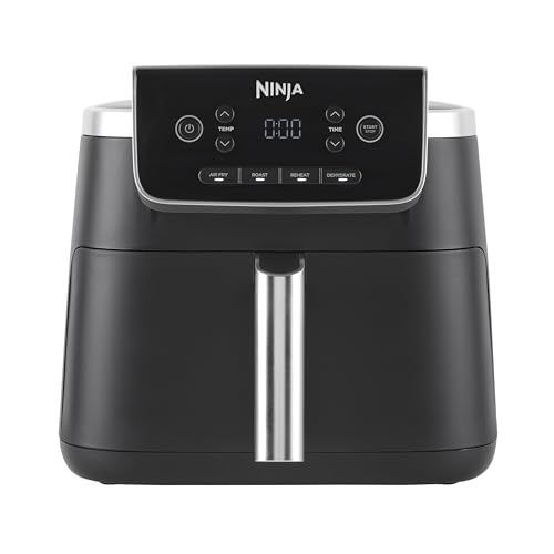 Ninja Air Fryer PRO Friteuse 4,7L, 1 tiroir, 4-en-1, sans huile, rôtir, réchauffer, déshydrater, cuire 1 à 2 portions, à partir de produits surgelés, tiroir, panier antiadhésifs, 2 000 W, Noir AF140EU