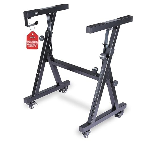 Pyle Support Clavier Universel, Support Piano Pliable, Hauteur et Largeur Réglable, Style Z Robuste avec Roulettes Verrouillables, Noir