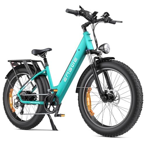 ENGWE E26 Vélo Électrique Femme et Homme 26 * 4,0 Pouces Large Ebike, VTT électrique de 250W, Batterie de 48V 16Ah-Autonomie Gusqu'à 140 km, Vitesse-7, Suspension Double (Step-Thru, Gem)
