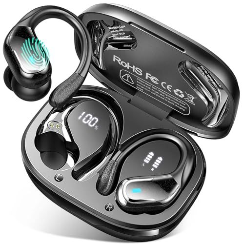 Ecouteurs Bluetooth Sans Fil Sport, 75Hrs Écouteurs Bluetooth 5.4 avec Stéréo HiFi 3D, 4 ENC Réduction de Bruit Mic Oreillette sans Fil USB-C Charge, Étanches IP7 Casque Running LED pour Android/iOS
